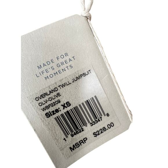 Faherty Overland Twill Jumpsuit Olive Green Organic Cotton XS NWT $228 - Picture 3 of 7